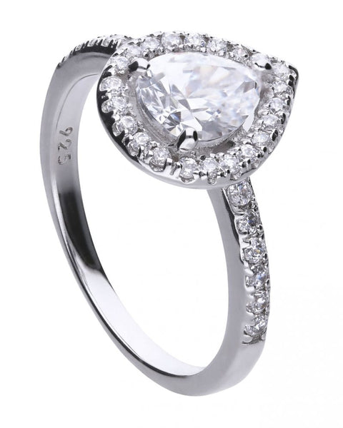 Diamonfire Silver & Pear Cubic Zirconia Halo Ring R3627