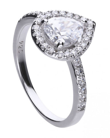 Diamonfire Silver & Pear Cubic Zirconia Halo Ring R3627