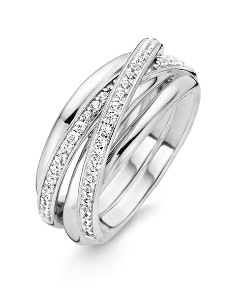 Ti Sento Silver & Cubic Zirconia Wide Crossover Ring