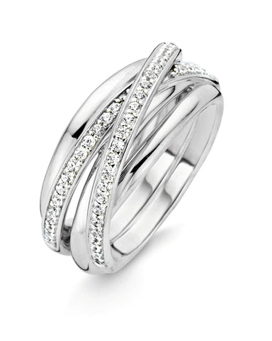 Ti Sento Silver & Cubic Zirconia Wide Crossover Ring