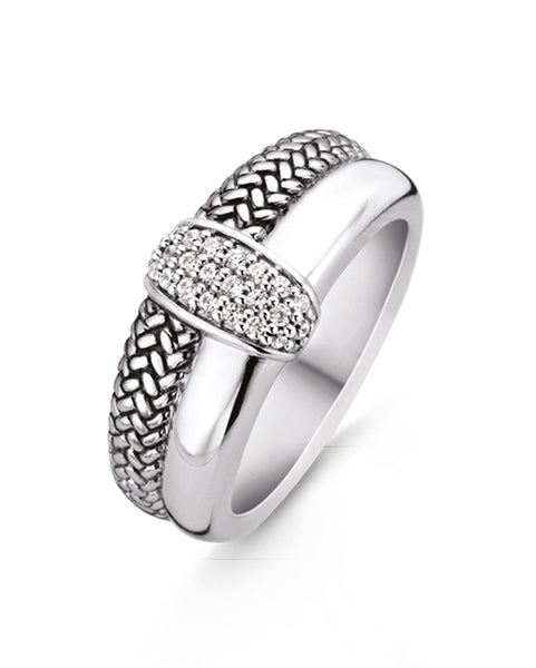 Ti Sento Wide Sterling Silver & Cubic Zirconia Centre Ring