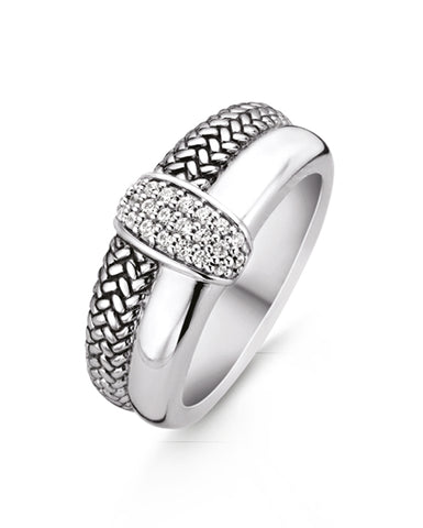 Ti Sento Wide Sterling Silver & Cubic Zirconia Centre Ring