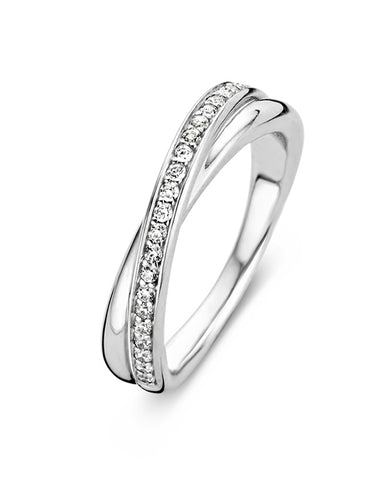 Ti Sento Silver & Cubic Zirconia Crossover Ring