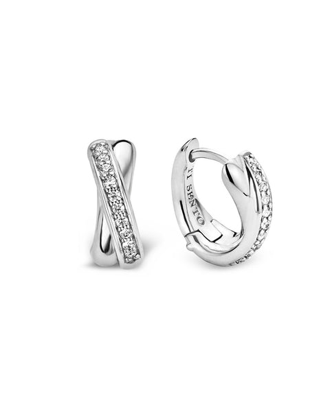 Ti Sento Silver & Cubic Zirconia Twist Hoop Earrings