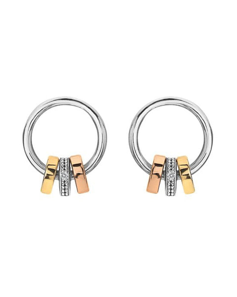 Hot Diamonds Silver, Rose & Gold Plated Trio Barrel Earrings DE708