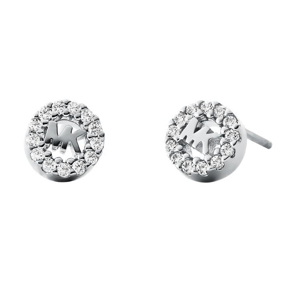 Michael Kors Silver and Cubic Zirconia Logo Stud Earrings