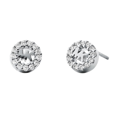 Michael Kors Silver and Cubic Zirconia Logo Stud Earrings