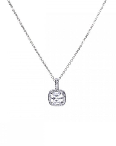 Diamonfire Silver & Cubic Zirconia Cushion Halo Pendant