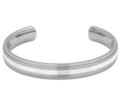 Unique Mens Stainless Steel Bangle With Silver Inlay QB-87