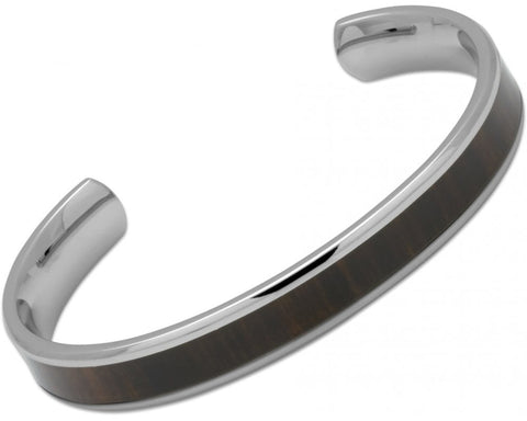 Unique Mens Stainless Steel Bangle With Wood Inlay QB-89