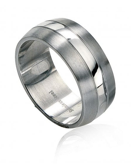 Fred Bennett Polished & Brushed Steel Ring R2510