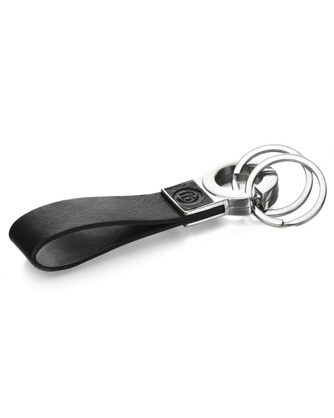 Fred Bennett Stainless Steel & Black Leather Keyring
