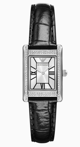 Emporio Armani Two-Hand Black Leather Ladies Watch AR11623