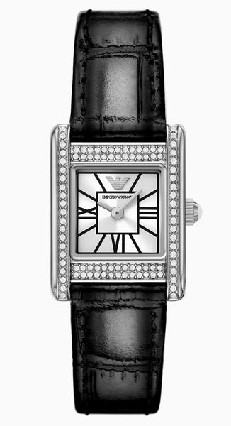 Emporio Armani Two-Hand Black Leather Ladies Watch AR11660
