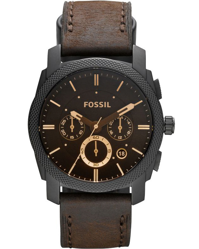 Fossil Machine Chronograph Brown Leather Strap Mens Watch FS4656