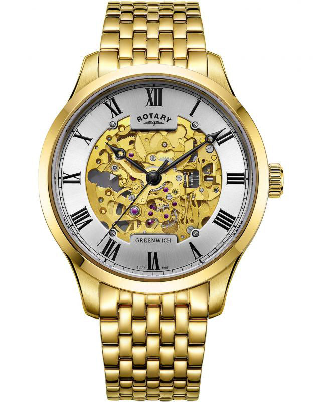 Rotary Gents Automatic Gold Plated Skeleton Watch GB02941/03