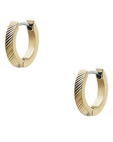 Fossil Harlow Linear Texture Gold-Tone Stainless Steel Hoop Earrings JF04771710