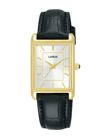 Lorus Ladies Gold Rectangular Leather Strap Dress Watch RG290VX9