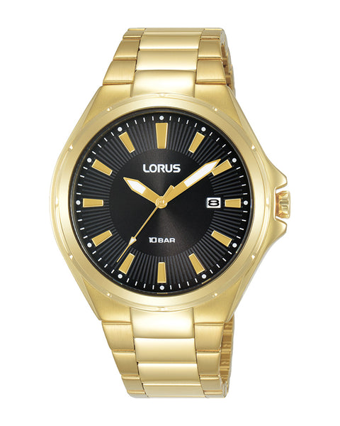 Lorus Black Dial Gold Plated Gents Watch RH946PX9