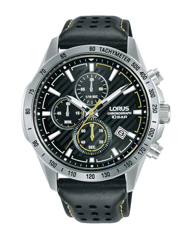 Lorus Black Chronograph Gents Leather Strap Watch RM301JX9