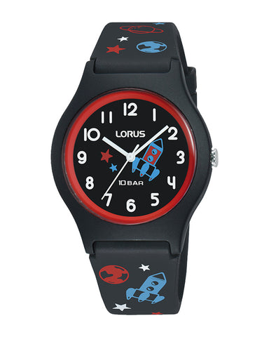 Lorus Black Silicone Kids Space Watch RRX43HX9