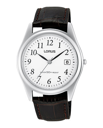 Lorus White Dial Gents Leather Strap Watch RS965BX9