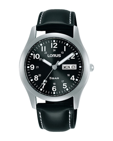 Lorus Black Dial Gents Leather Strap Watch RXN79DX9