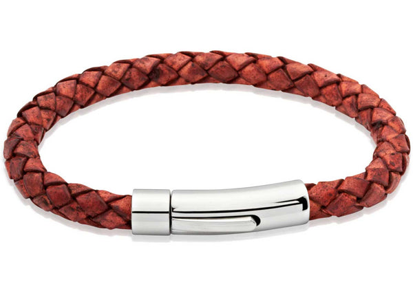 Unique & Co Stainless Steel Antique Red Leather Bracelet