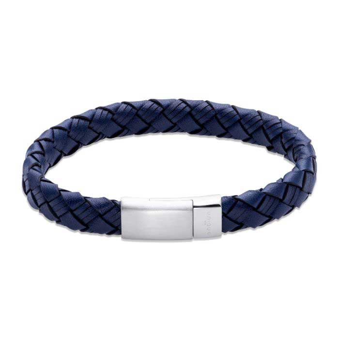 Unique & Co Blue Leather Bracelet with Matte Stainless Steel Magnetic Clasp