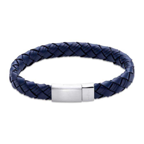 Unique & Co Blue Leather Bracelet with Matte Stainless Steel Magnetic Clasp