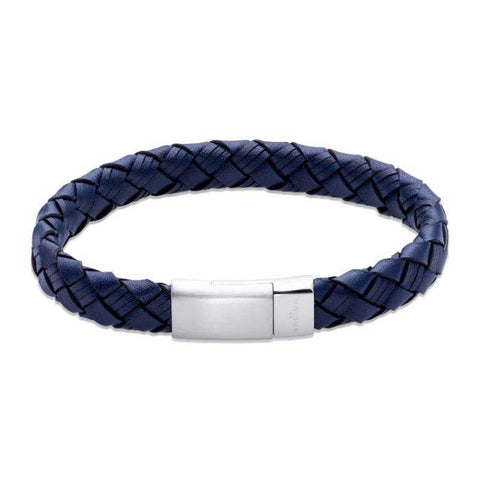 Unique & Co Blue Leather Bracelet with Matte Stainless Steel Magnetic Clasp