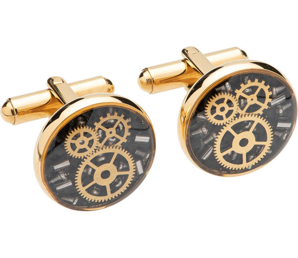 Unique & Co Men's Gold Plated Stainless Steel Cufflinks with Carbon Fibre Inlay