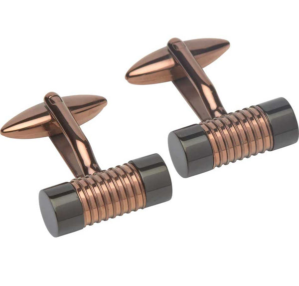 Unique & Co Men's Rose Gold & Brown Stainless Steel Cufflinks