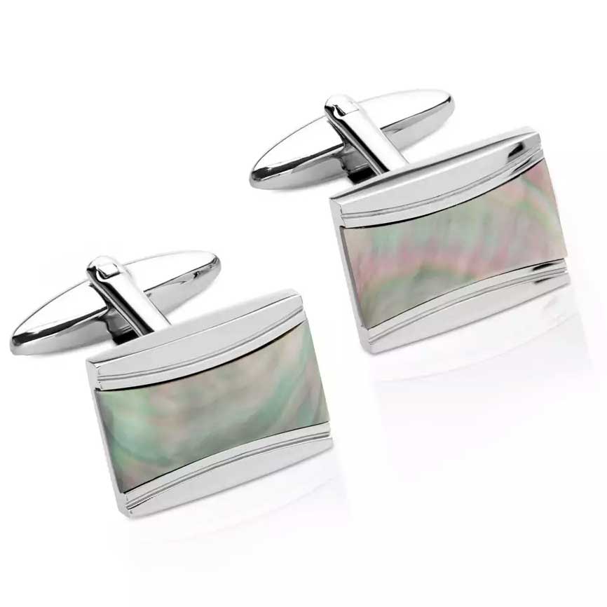 Unique & Co Men's Stainless Steel Framed Mother of Pearl Cufflinks
