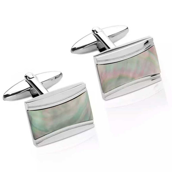 Unique & Co Men's Stainless Steel Framed Mother of Pearl Cufflinks