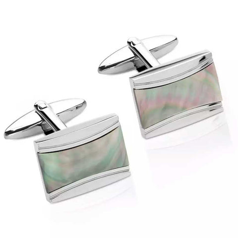 Unique & Co Men's Stainless Steel Framed Mother of Pearl Cufflinks