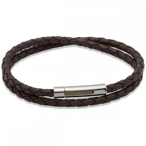 Unique & Co Stainless Steel Double Wrap Brown Leather Bracelet