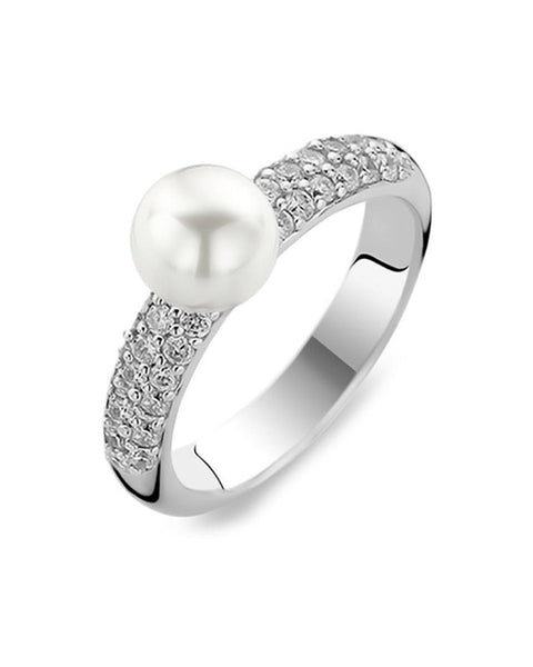 Ti Sento Sterling Silver Cubic Zirconia Shoulder Pearl Ring - 1559PW