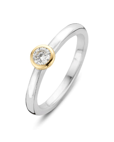 Ti Sento Milano 18ct Gold Plated Silver Ring with White Zirconia