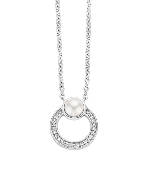 Ti Sento Silver Pearl and Cubic Zirconia Circle Pendant - 3876PW/42