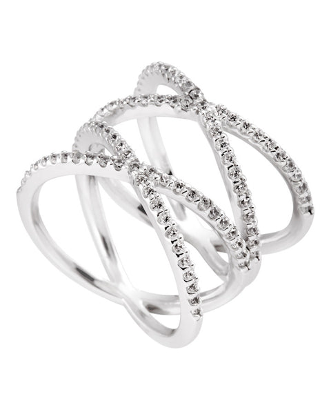 Diamonfire Silver Double Crossover Ring 61/1791/1/082