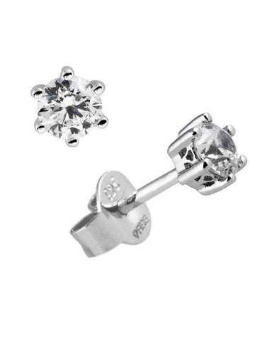 Diamonfire Silver & Clear Cubic Zirconia 6 Claw Stud Earrings - 62/1268/1/082