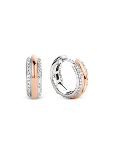 Ti Sento 18ct Rose Gold Plated Silver & Zirconia Hoop Earrings