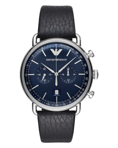 Emporio Armani Men’s Navy Leather Strap Chronograph Watch