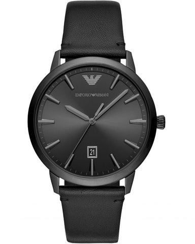 Emporio Armani Men’s Ruggiero All-Black Leather Strap Watch