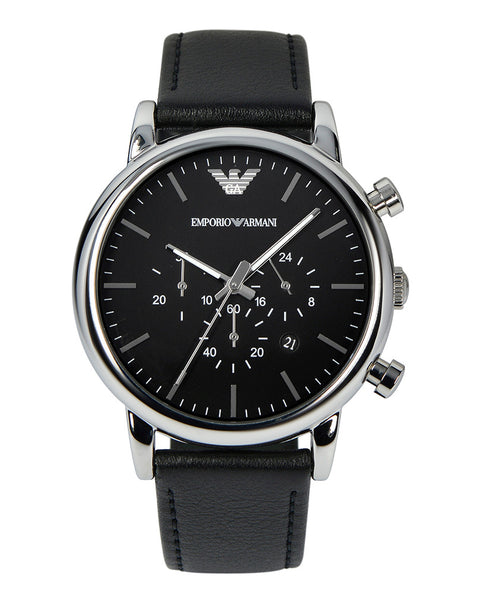 Emporio Armani Men’s Black Leather Strap Chronograph Watch