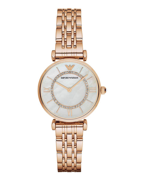 Emporio Armani Ladies Rose Gold Mother of Pearl & Zirconia Dial Watch