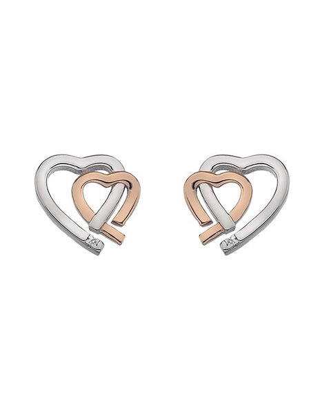 Hot Diamonds Amore Hearts Silver & Rose Gold Stud Earrings - DE532
