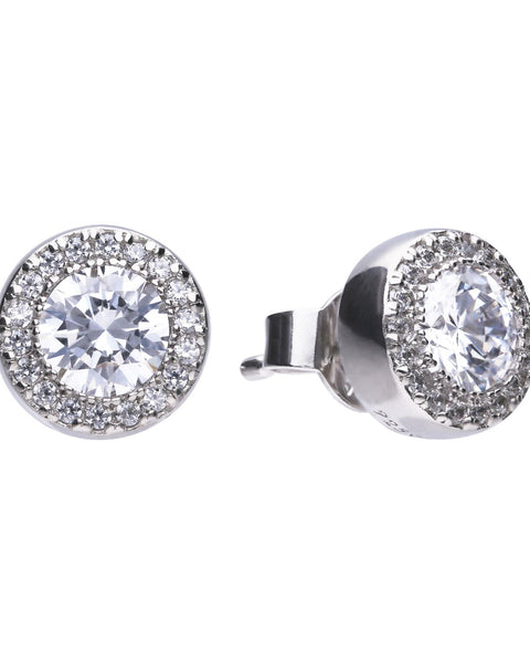Diamonfire Silver & Cubic Zirconia Round Halo Stud Earrings