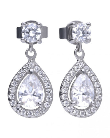 Diamonfire Silver & Cubic Zirconia Pear Halo Drop Earrings